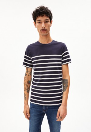 ARMEDANGELS AADROS STRIPES T-Shirt Regular Fit made of Organic Cotton Night Sky-oatmilk | MUQA-84230