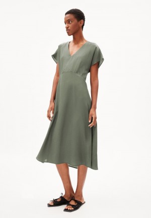 ARMEDANGELS AALBINE Woven Dress Regular Fit made of TENCEL™ Lyocell Mix Grau Grün | QWBF-51079