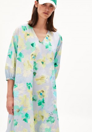 ARMEDANGELS AARVILIN AQUA FLORAL Woven Dress Oversized Fit made of Organic Cotton Morning Sky | TEZU-35976