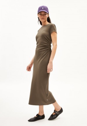 ARMEDANGELS ADAAJA Jersey Dress Slim Fit made of LENZING™ ECOVERO™ Viscose Mix Dried Moss | CRMG-45876