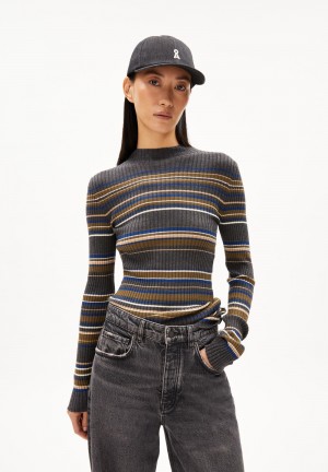 ARMEDANGELS ALAANIA NEW STRIPES Sweater Slim Fit made of Organic Cotton Indigo | XBKZ-69514