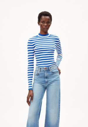 ARMEDANGELS ALAANIA STRIPED Sweater Slim Fit made of Organic Cotton Warm Blue-oatmilk | DCIV-54317