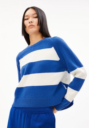 ARMEDANGELS DILIRIAA STRIPES Sweater Loose Fit made of Organic Wool Mix Warm Blue-oatmilk | VZGL-61805