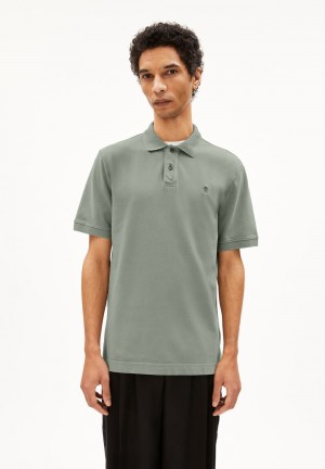 ARMEDANGELS FIBRAAS GMT DYE Polo T-Shirt Regular Fit made of Organic Cotton Grau Grün | ZJVN-27815