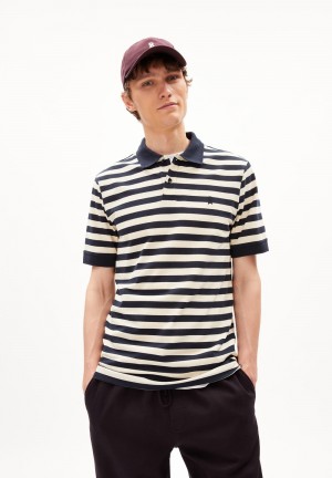 ARMEDANGELS FIBRAAS STRIPES Polo T-Shirt Regular Fit made of Organic Cotton Night Sky - Oatmilk | TCYX-20931