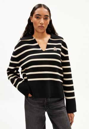 ARMEDANGELS FREJIAAS STRIPES Sweater Oversized Fit made of Organic Cotton Black-oatmilk | LDPB-87236