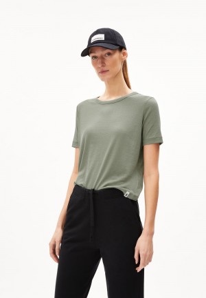 ARMEDANGELS GENEVRAA Rib T-Shirt Regular Fit made of TENCEL™ Lyocell Mix Grau Grün | STQW-15083