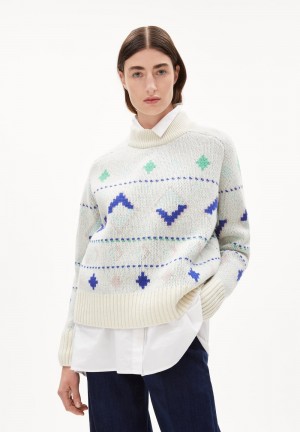 ARMEDANGELS HOLGAA NAIVE FAIRISLE Sweater Loose Fit made of Organic Wool Mix (recycled) Oatmilk-apple Neon | BXKT-40851