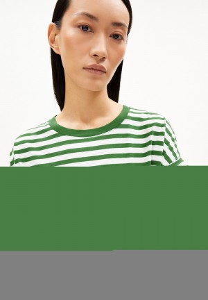 ARMEDANGELS IDAARA STRIPES T-Shirt Loose Fit made of Organic Cotton Grün | RKQX-38214