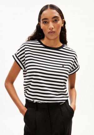 ARMEDANGELS IDAARA STRIPES T-Shirt Loose Fit made of Organic Cotton White-black | AEDP-02514