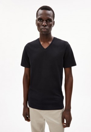 ARMEDANGELS JAAMES V-NECK T-Shirt Regular Fit made of Organic Cotton Schwarz | RIBG-16238