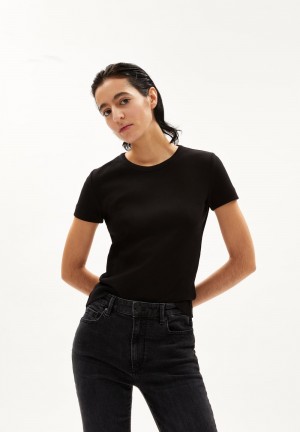 ARMEDANGELS KARDAA Rib-T-Shirt Regular Fit made of Organic Cotton Mix Schwarz | QESM-45081