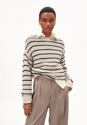 ARMEDANGELS LAVINAAS STRIPED Sweater Loose Fit made of Organic Cotton Black-sand Stone | LFXU-08967