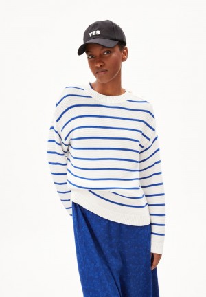 ARMEDANGELS LAVINAAS STRIPED Sweater Loose Fit made of Organic Cotton Blau | WBKX-43195