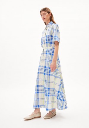 ARMEDANGELS LORETAANA COLLEGE CHECK Woven Dress Regular Fit made of Organic Cottons Oatmilk | EIRD-16203