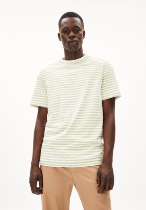 ARMEDANGELS MAARKOS STRIPES T-Shirt Relaxed Fit made of Organic Cotton Oatmilk-light Matcha | SJQT-30614