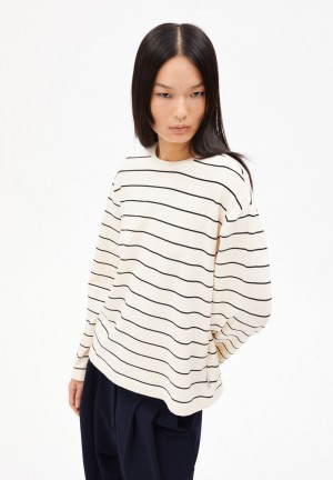 ARMEDANGELS MARYNAA FINE STRIPE Longsleeve Loose Fit made of Organic Cotton Mix Oatmilk-black | FTNA-67285