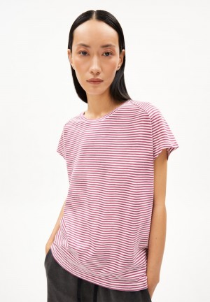 ARMEDANGELS ONELIAA LOVELY STRIPES T-Shirt Loose Fit made of Organic Cotton Crushed Berry-oatmilk | MNSQ-53642