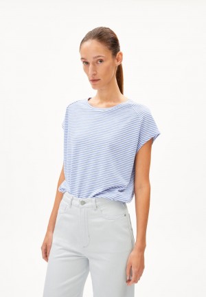 ARMEDANGELS ONELIAA LOVELY STRIPES T-Shirt Loose Fit made of Organic Cotton Blau | BIGF-45029