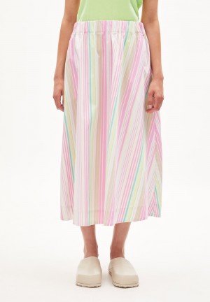 ARMEDANGELS PARLOMAA STRIPES Woven Skirt Regular Fit made of Organic Cotton Weiß | WURY-76143