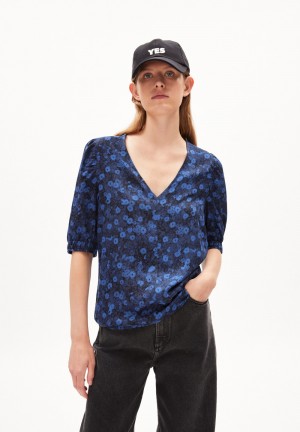 ARMEDANGELS SAARITA MILLES FLEURS Blouse Regular Fit made of LENZING™ ECOVERO™ Viscose Night Sky | OZVH-14720