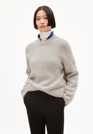 ARMEDANGELS SADNAA SOLID Sweater Oversized Fit made of Merino-Wool Mix Gravel | BOJW-51893