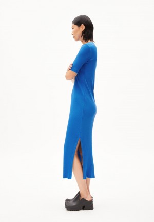 ARMEDANGELS SEHAA Rib-Jersey Dress Slim Fit made of Organic Cotton Mix Blau | DSXM-78920