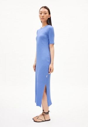 ARMEDANGELS SEHAA Rib-Jersey Dress Slim Fit made of Organic Cotton Mix Blau | XEVN-76453