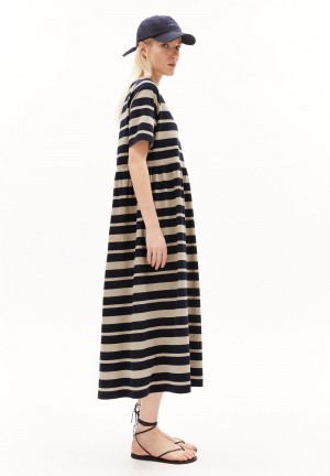 ARMEDANGELS TAAKYRA BLOCK STRIPES Jersey Dress Loose Fit made of Organic Cotton Night Sky-sand Stone | SRPF-09841