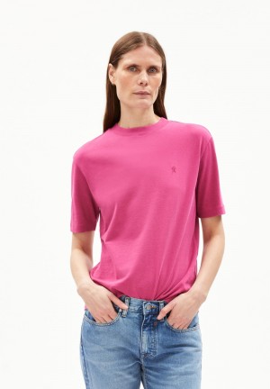 ARMEDANGELS TARJAA Heavyweight T-Shirt Loose Fit made of Organic Cotton Mix Crushed Berry | QOGU-36918