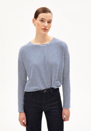 ARMEDANGELS XIANAA LOVELY STRIPES Longsleeve Oversized Fit made of Organic Cotton Faded Indigo-oatmilk | ZXQW-46823