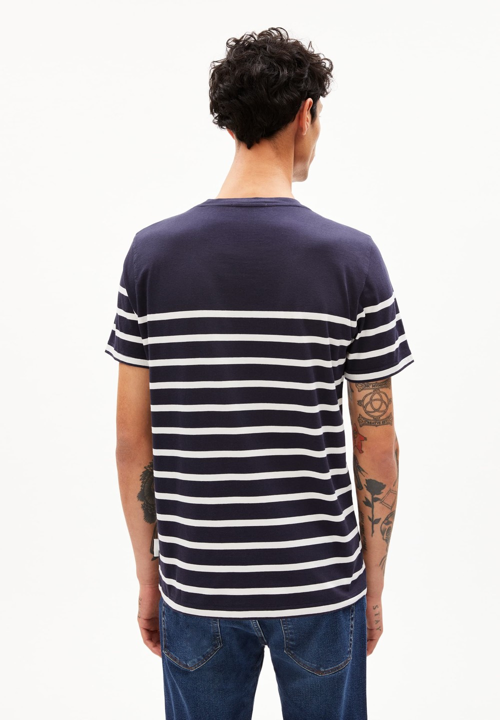 ARMEDANGELS AADROS STRIPES T-Shirt Regular Fit made of Organic Cotton Night Sky-oatmilk | MUQA-84230