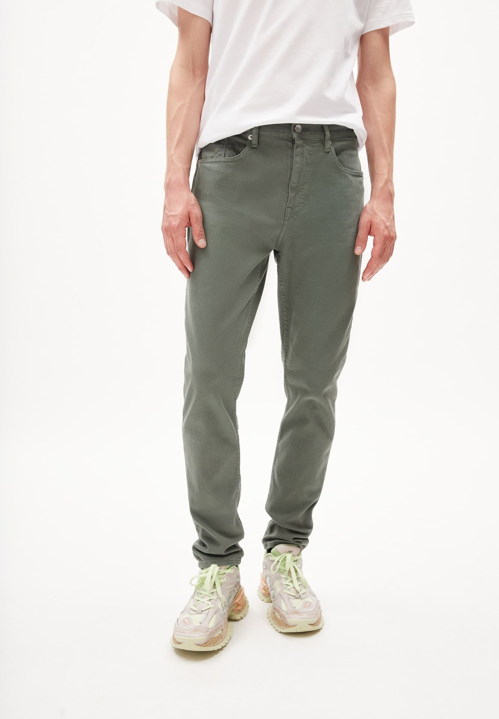 ARMEDANGELS AARJO TARPA GMT DYE Jeans Tapered Leg Mid Waist Organic Cotton Mix Comfort-Stretch Grau Grün | XVGI-95683