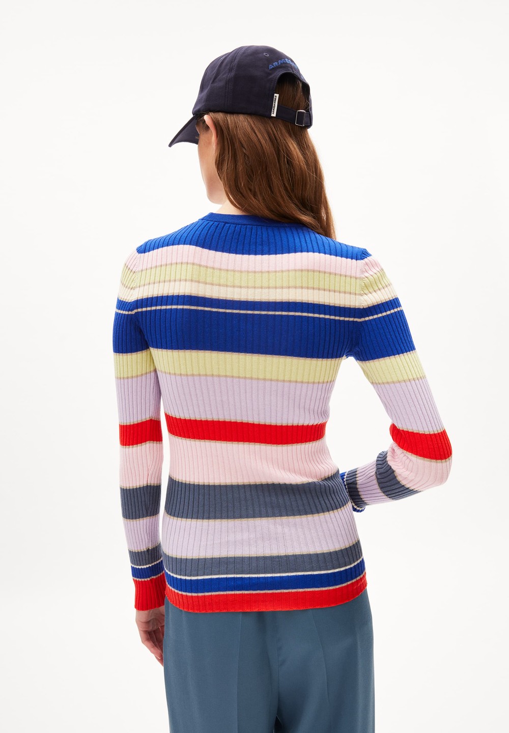 ARMEDANGELS ALAANIA COLLEGE STRIPE Sweater Slim Fit made of Organic Cotton Dynamo Blue-red Alert | FUCQ-74390