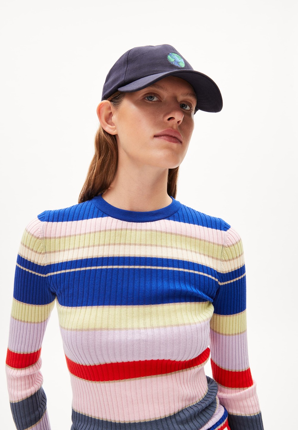 ARMEDANGELS ALAANIA COLLEGE STRIPE Sweater Slim Fit made of Organic Cotton Dynamo Blue-red Alert | FUCQ-74390