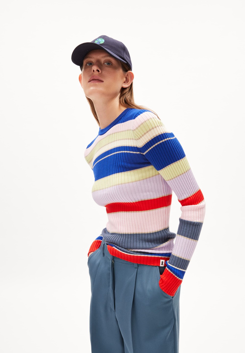 ARMEDANGELS ALAANIA COLLEGE STRIPE Sweater Slim Fit made of Organic Cotton Dynamo Blue-red Alert | FUCQ-74390