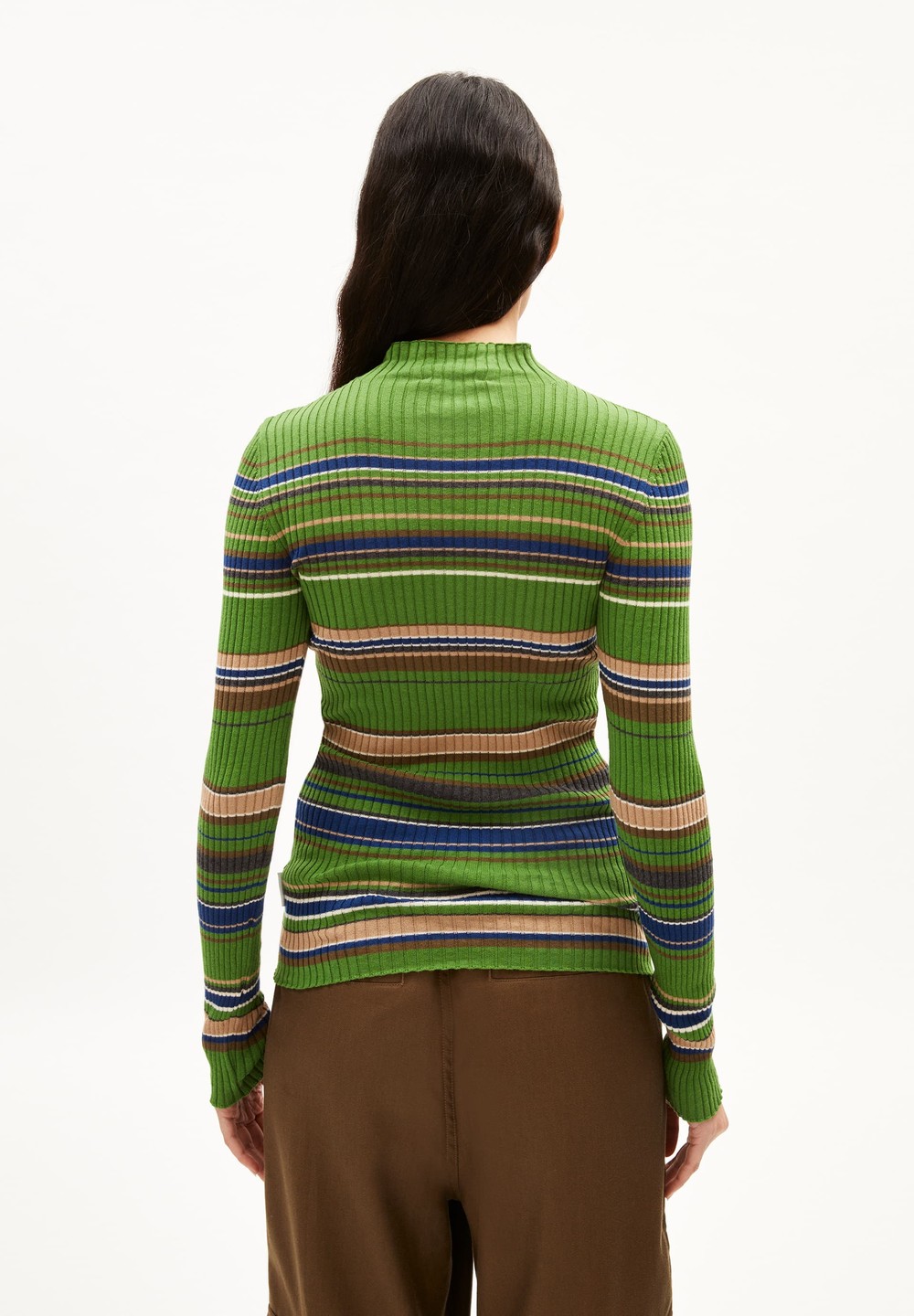 ARMEDANGELS ALAANIA NEW STRIPES Sweater Slim Fit made of Organic Cotton Ivy Green-cinnamon Dust | ZHVL-43829