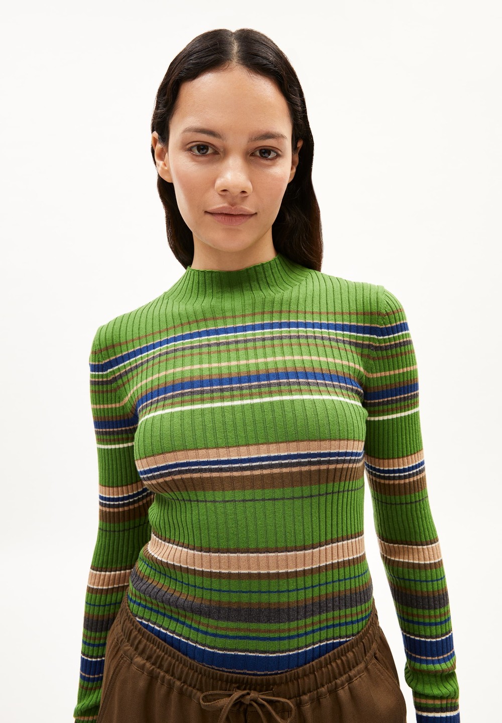 ARMEDANGELS ALAANIA NEW STRIPES Sweater Slim Fit made of Organic Cotton Ivy Green-cinnamon Dust | ZHVL-43829