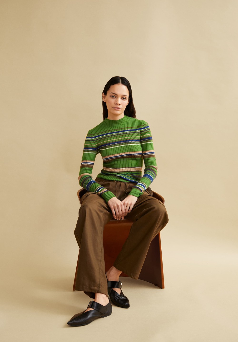 ARMEDANGELS ALAANIA NEW STRIPES Sweater Slim Fit made of Organic Cotton Ivy Green-cinnamon Dust | ZHVL-43829