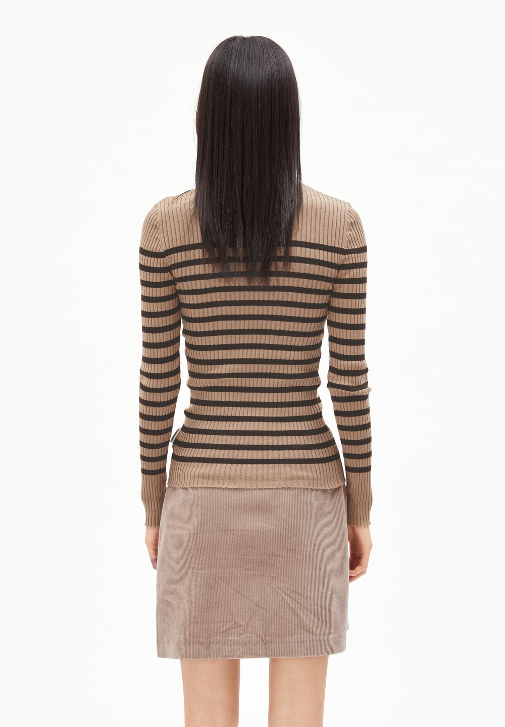 ARMEDANGELS ALAANIA PLACED STRIPES Sweater Slim Fit made of Organic Cotton Cinnamon Dust-coffee | SAQT-07492