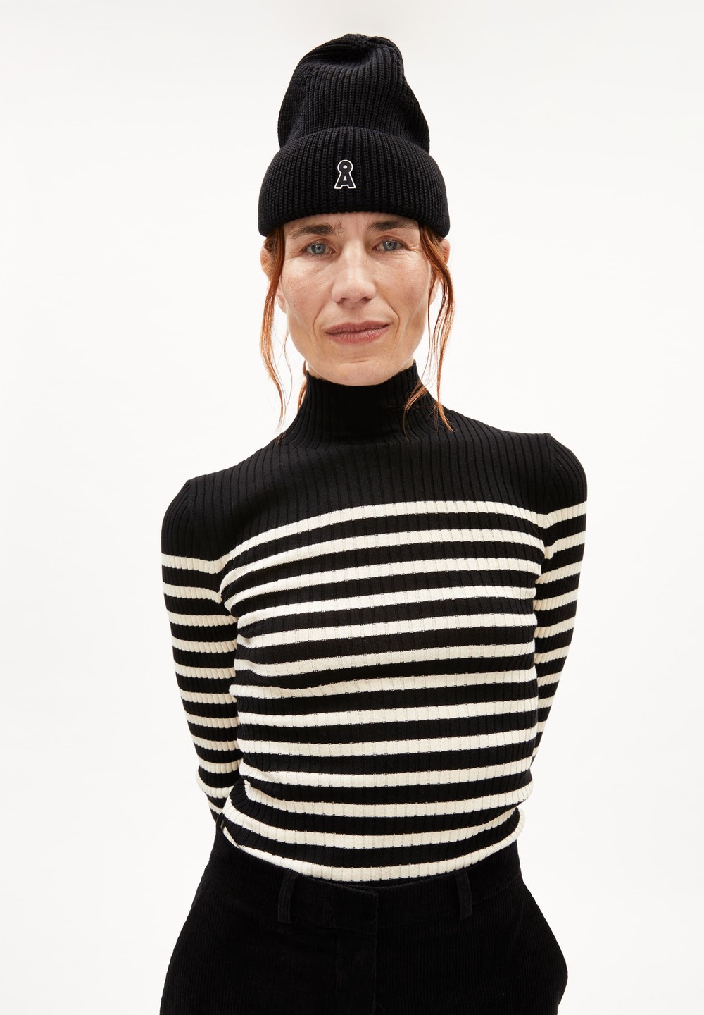 ARMEDANGELS ALAANIA PLACED STRIPES Sweater Slim Fit made of Organic Cotton Black-oatmilk | DJFW-21974