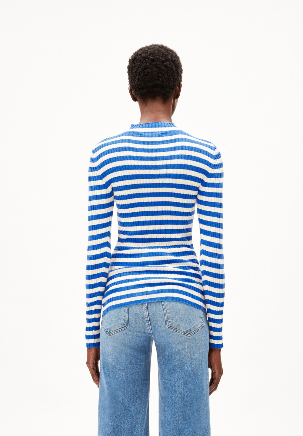 ARMEDANGELS ALAANIA STRIPED Sweater Slim Fit made of Organic Cotton Warm Blue-oatmilk | DCIV-54317