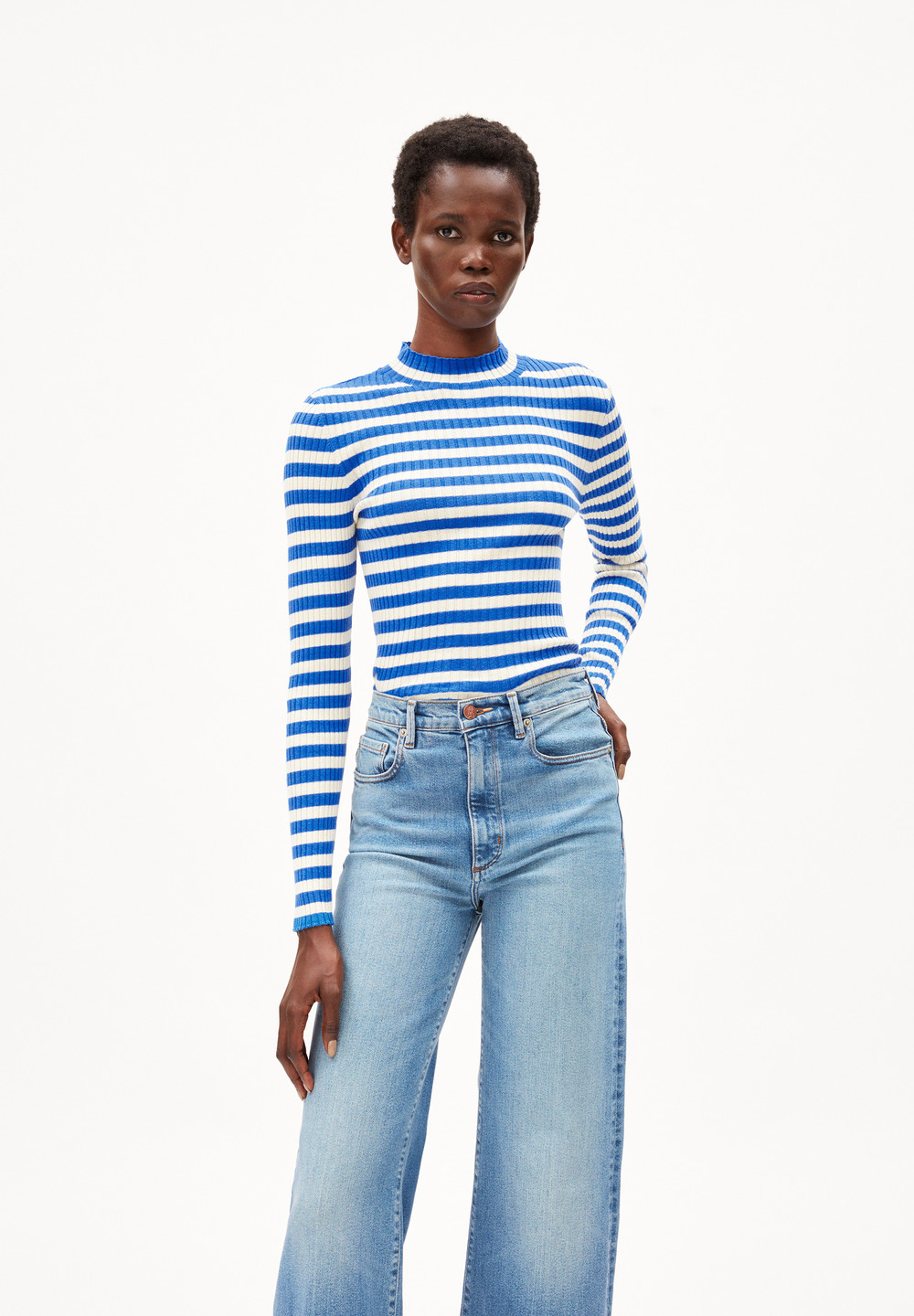 ARMEDANGELS ALAANIA STRIPED Sweater Slim Fit made of Organic Cotton Warm Blue-oatmilk | DCIV-54317