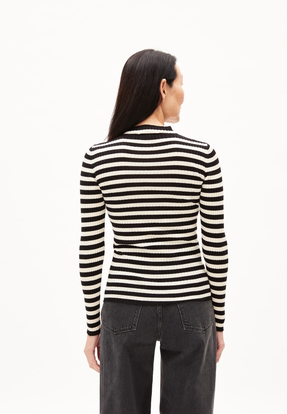 ARMEDANGELS ALAANIA STRIPED Sweater Slim Fit made of Organic Cotton Black-oatmilk | BRSX-48219