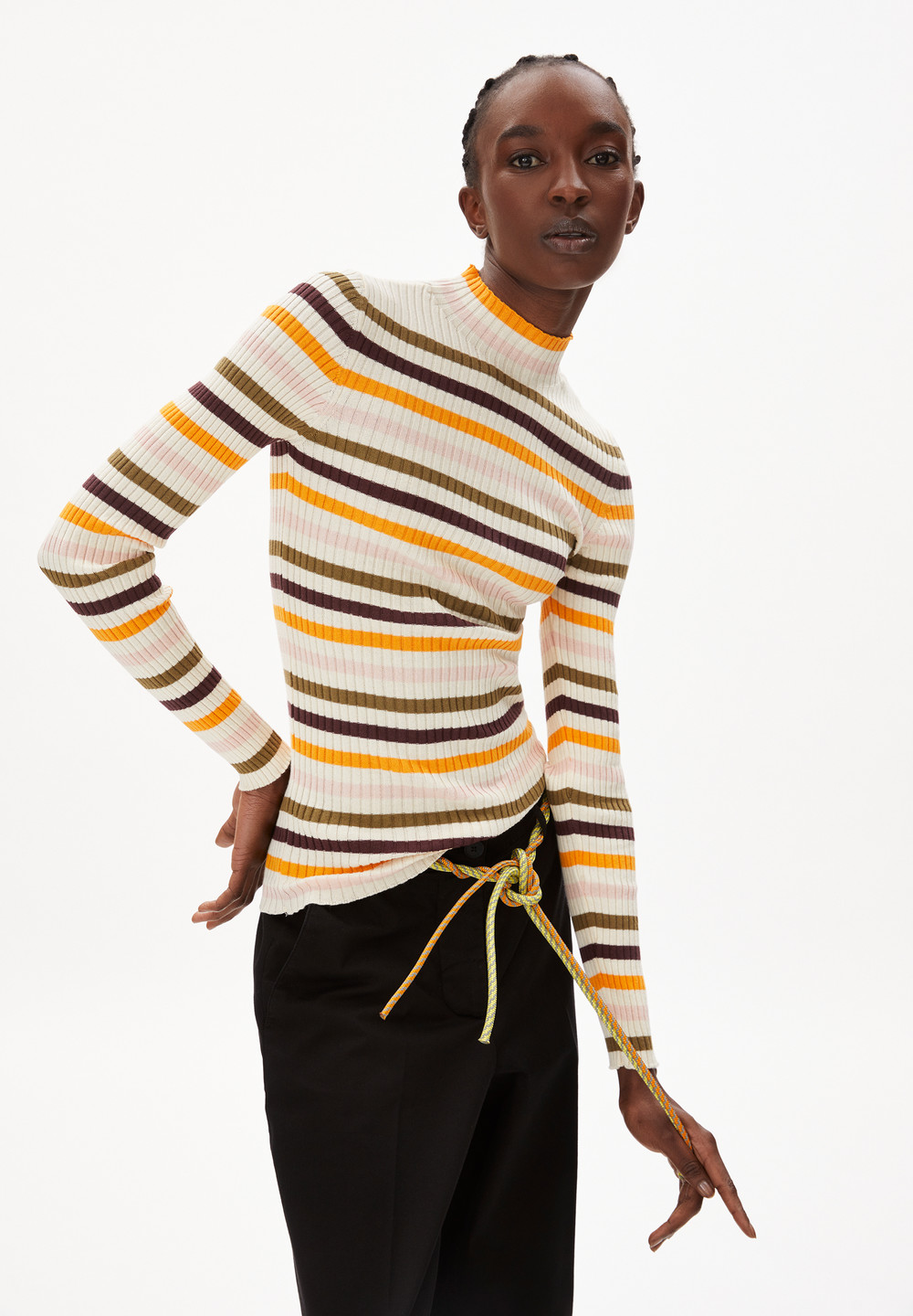 ARMEDANGELS ALAANI MULTICOLOR Knit Sweater made of Organic Cotton Oatmilk-sunset | EQVK-45936