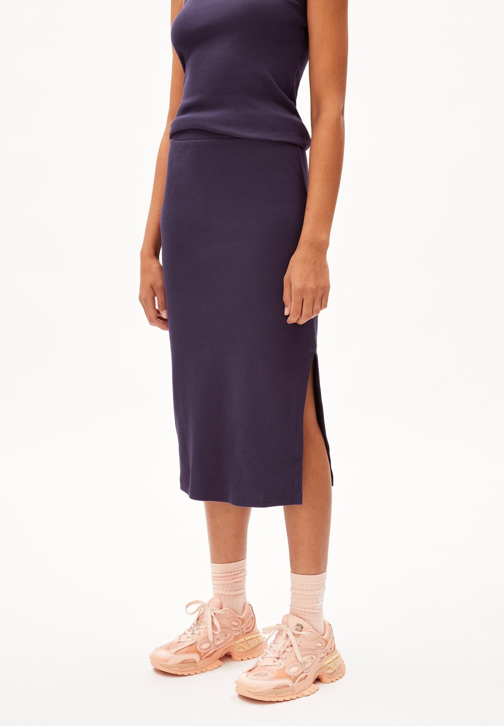 ARMEDANGELS AZITAA Rib-Jersey Skirt Slim Fit made of Organic Cotton Mix Blau | ANYP-15972