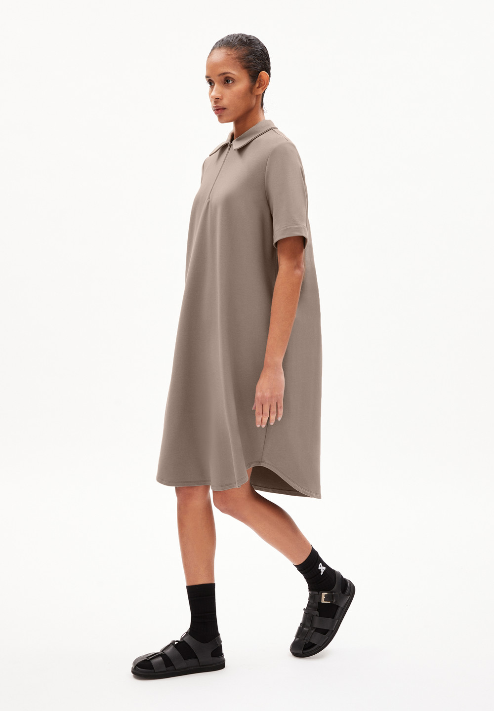 ARMEDANGELS CAMILAARA Jersey Dress Loose Fit made of Organic Cotton Mix Muddy Water | JGAF-05137