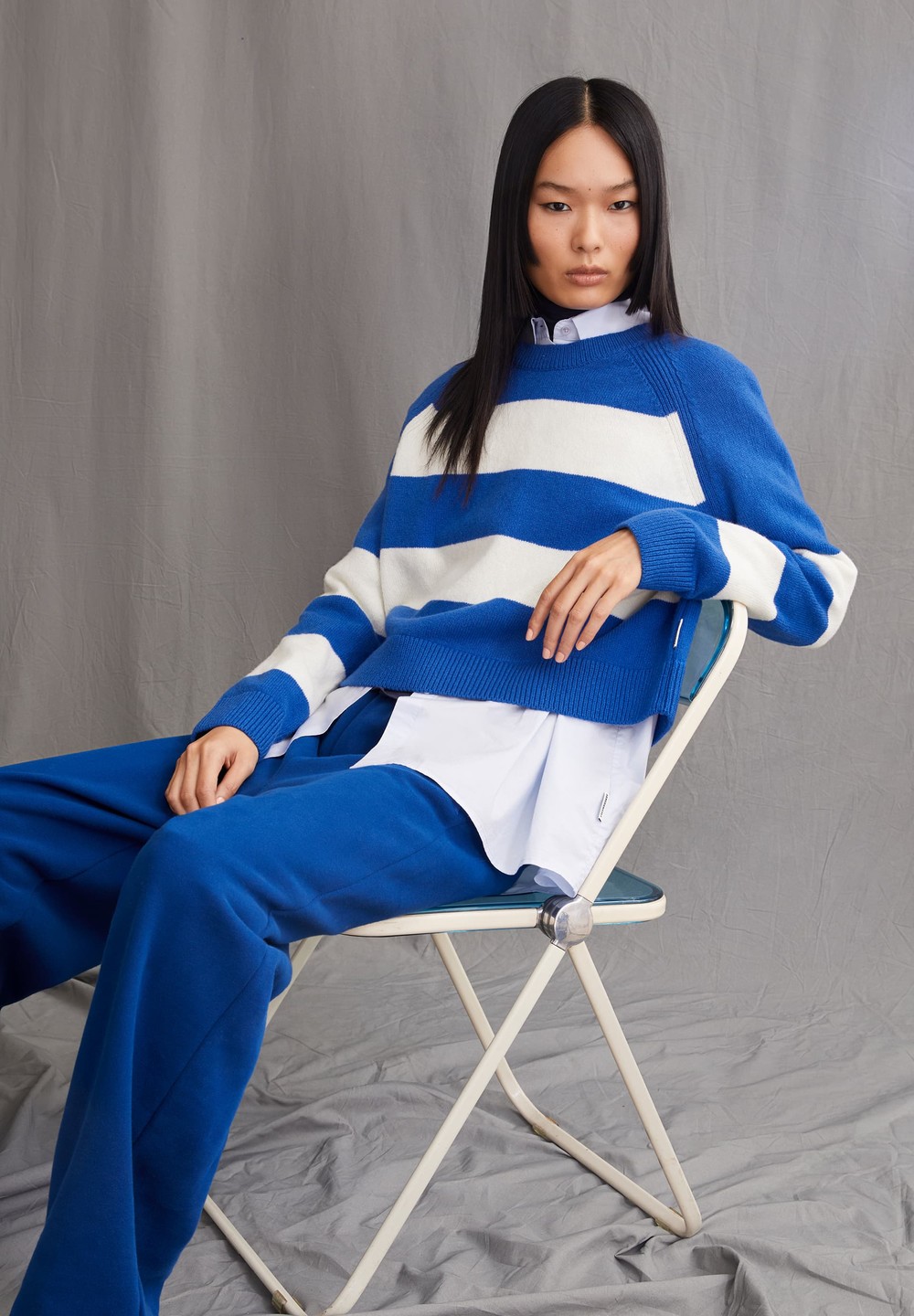 ARMEDANGELS DILIRIAA STRIPES Sweater Loose Fit made of Organic Wool Mix Warm Blue-oatmilk | VZGL-61805