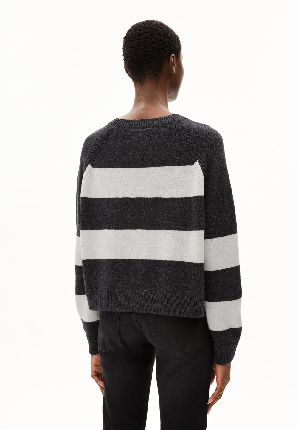 ARMEDANGELS DILIRIAA STRIPES Sweater Loose Fit made of Organic Wool Mix Steel Melange-oatmilk | XCRS-28134