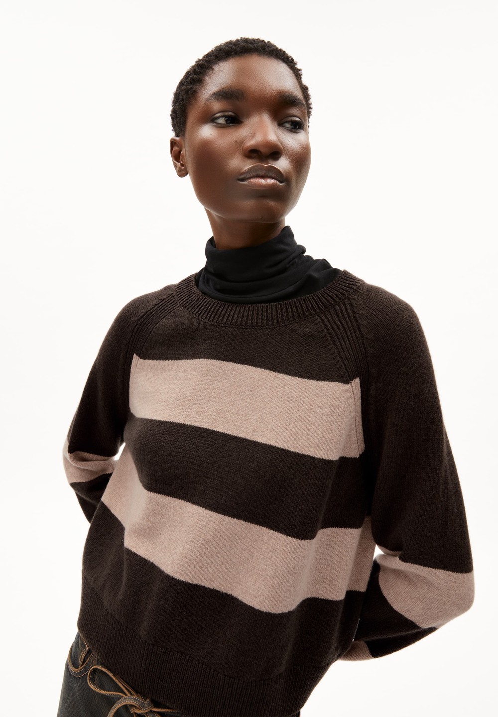 ARMEDANGELS DILIRIAA STRIPES Sweater Loose Fit made of Organic Wool Mix Coffee-cinnamon Dust Melange | OKUP-30471